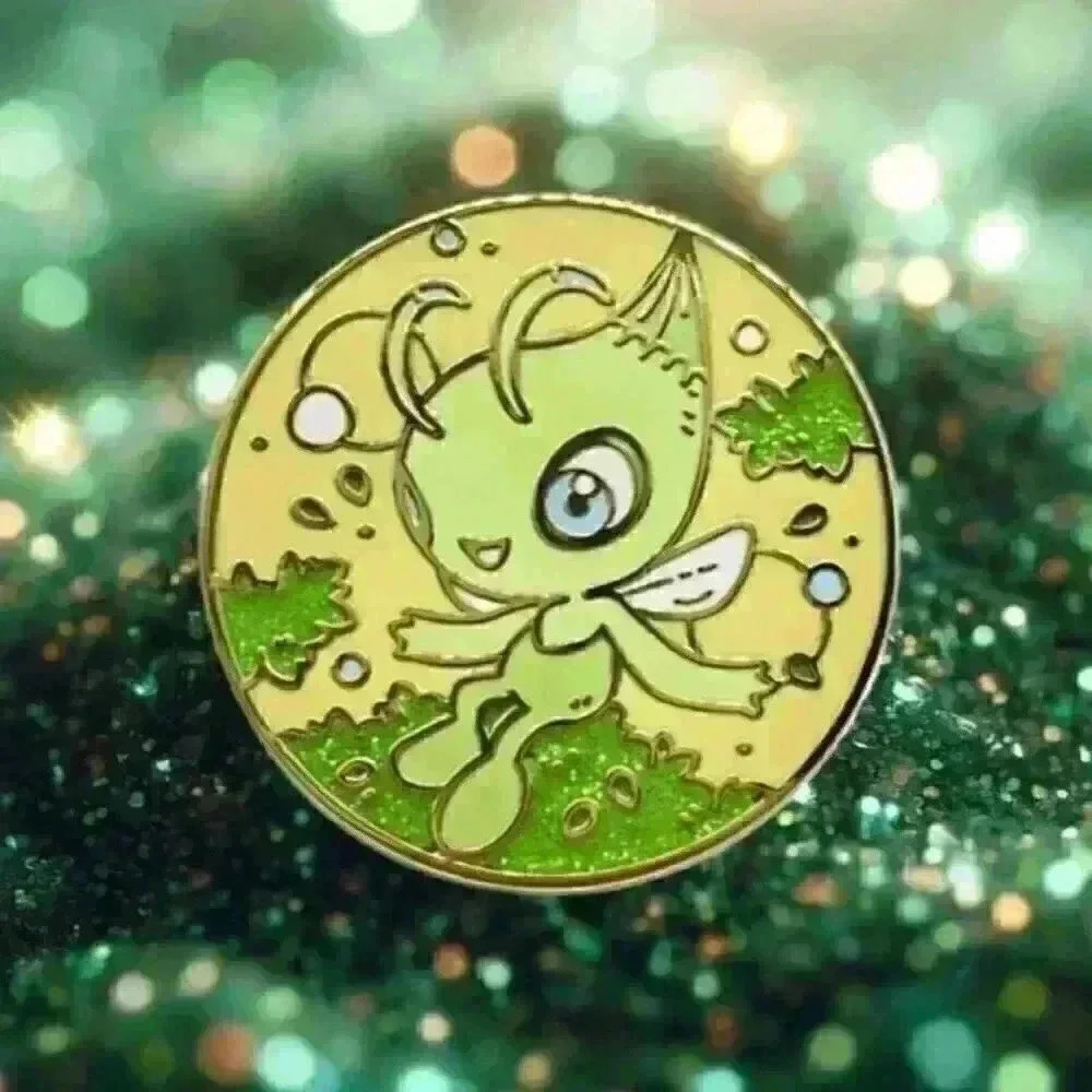 Legendary Celebi Gold Enamel Pin - Rare Pokémon Collector's Treasure